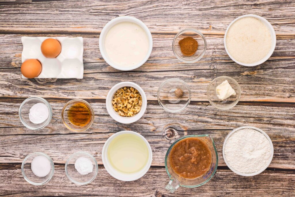 ingredients needed to make Applesauce Sourdough Muffins